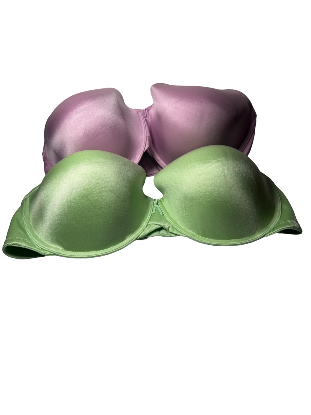 Breezies Strapless Satin-Look Bandeau Bras in Lavender and Mint 44D NWT